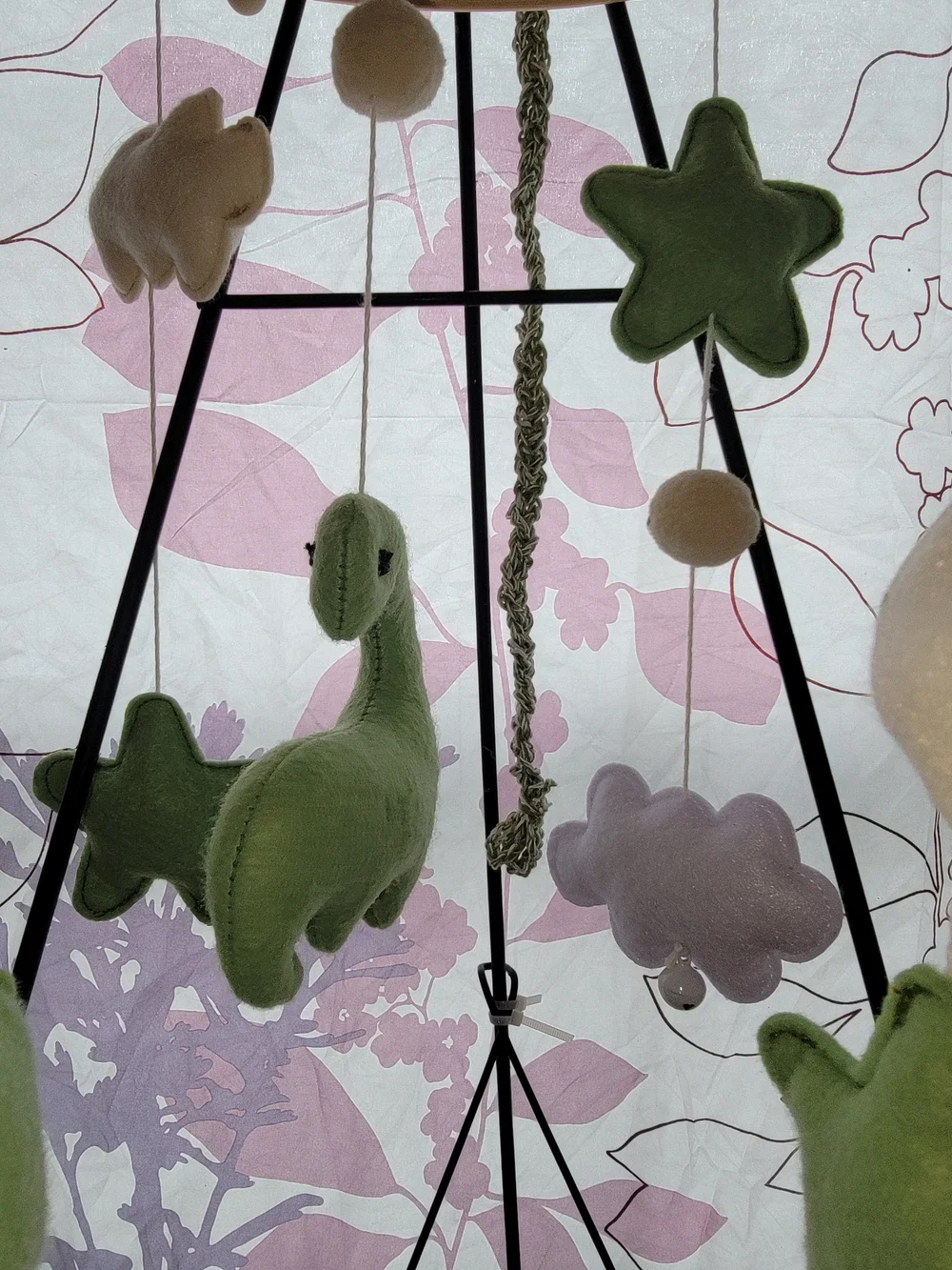Plush Green and Cream Dinosaur Mobile - Brand Unknown